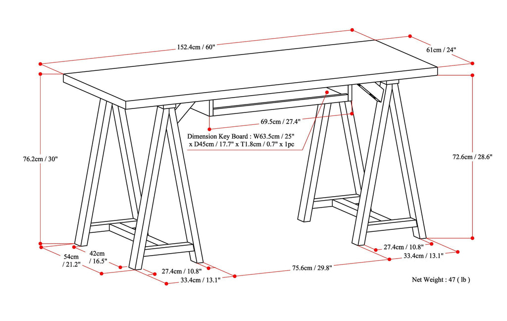 Handcrafted Sawhorse Writing Desk with Solid Wood Construction - Dark Brown or White