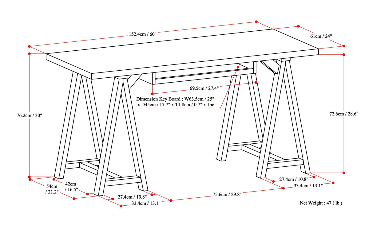 Handcrafted Sawhorse Writing Desk with Solid Wood Construction - Dark Brown or White