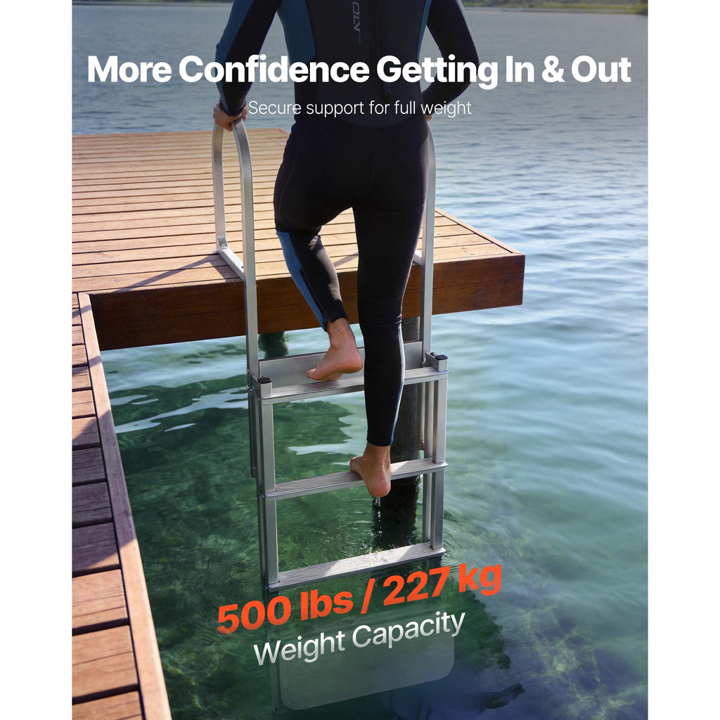 Retractable Dock Ladder with Auto-Lift Float - 4 Steps Aluminum Alloy
