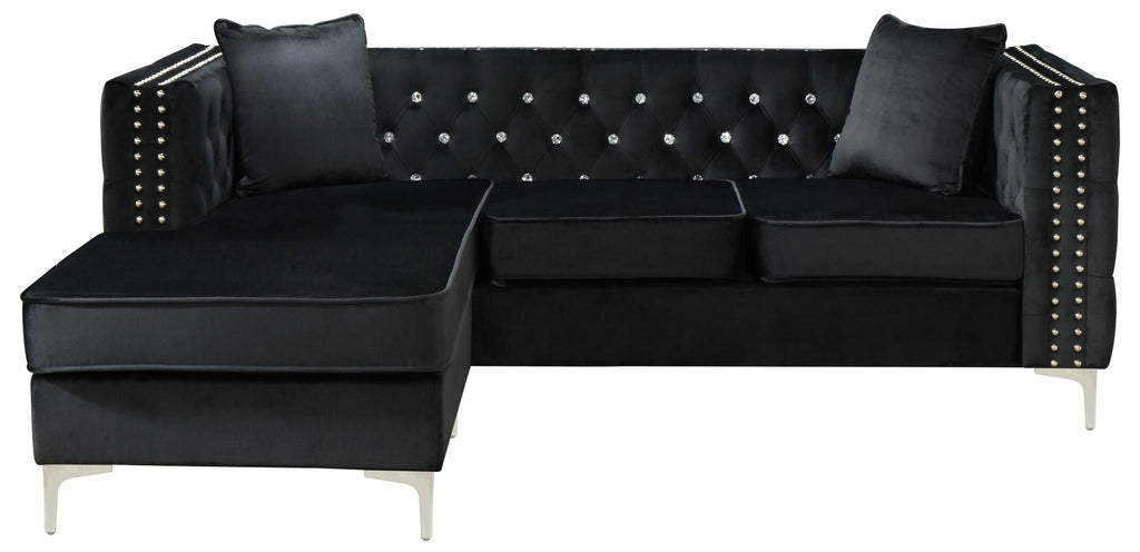 Sofa Chaise with Faux Jewel Tufting - Multiple Colors