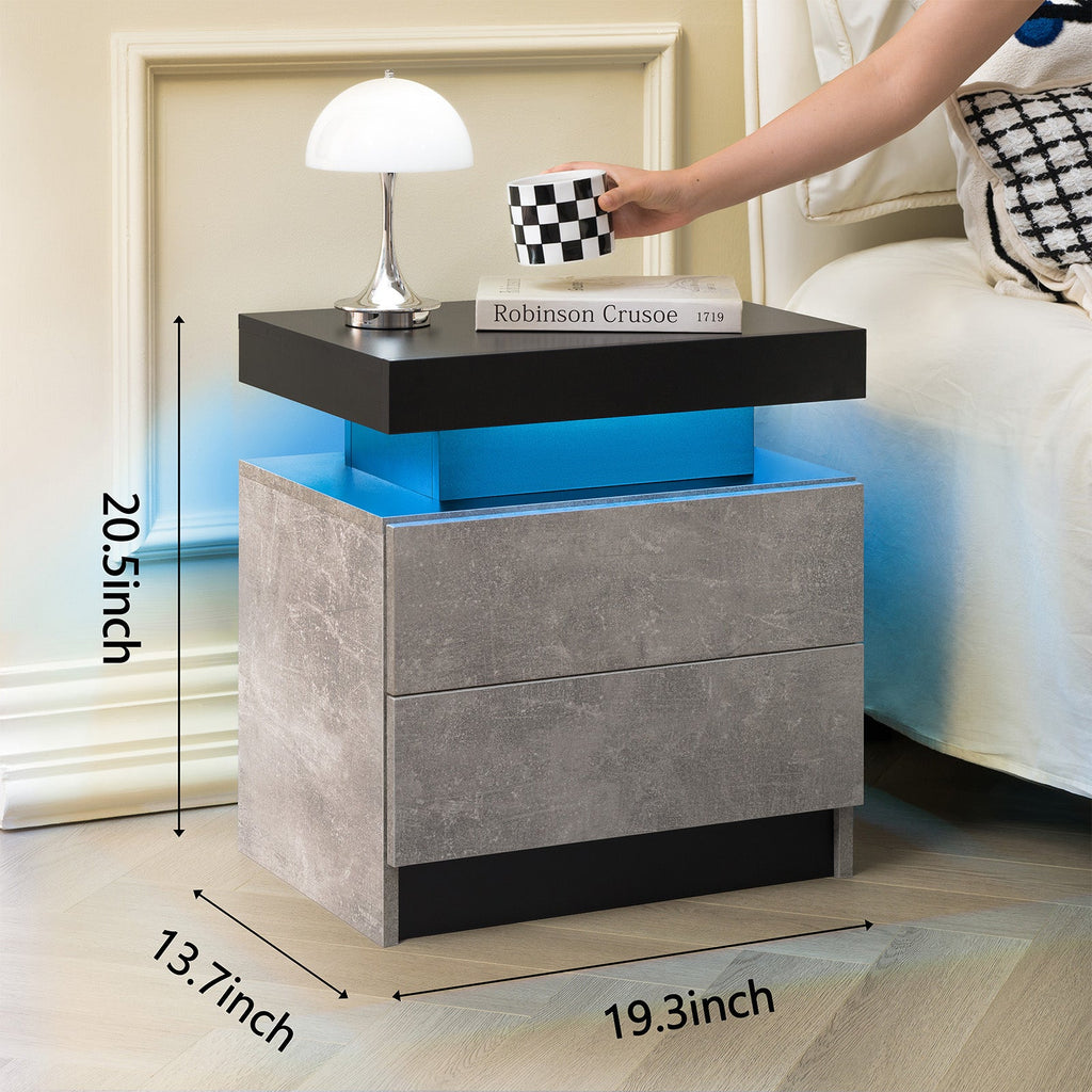 Modern LED Nightstand with Adjustable Lighting and 2 Drawers - Neutral Finish
