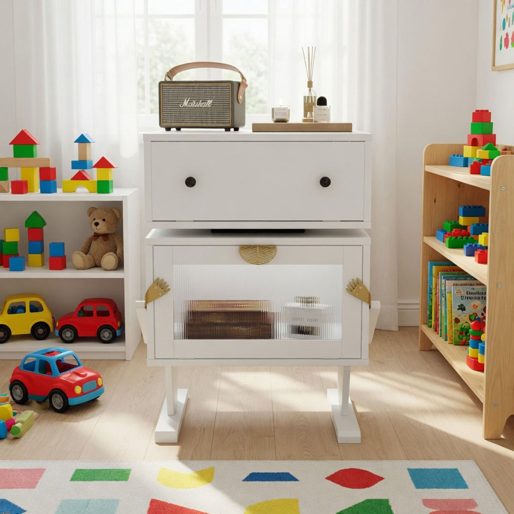 Robot LED Nightstand with 360° Rotating Drawer - White, Pink, or Green