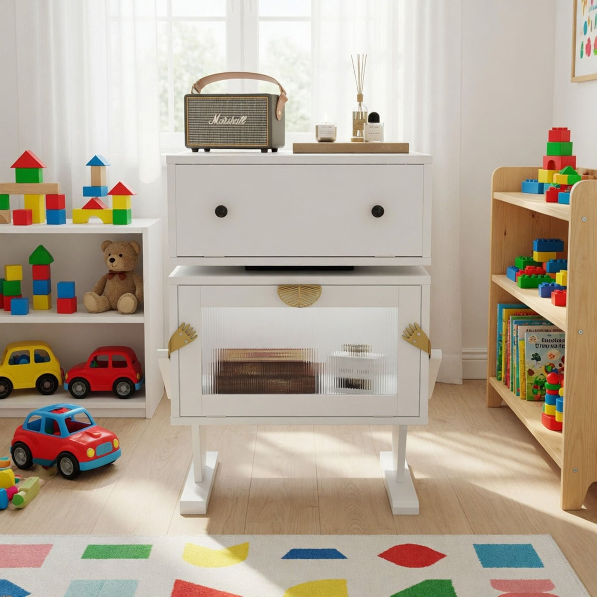 Robot LED Nightstand with 360° Rotating Drawer - White, Pink, or Green