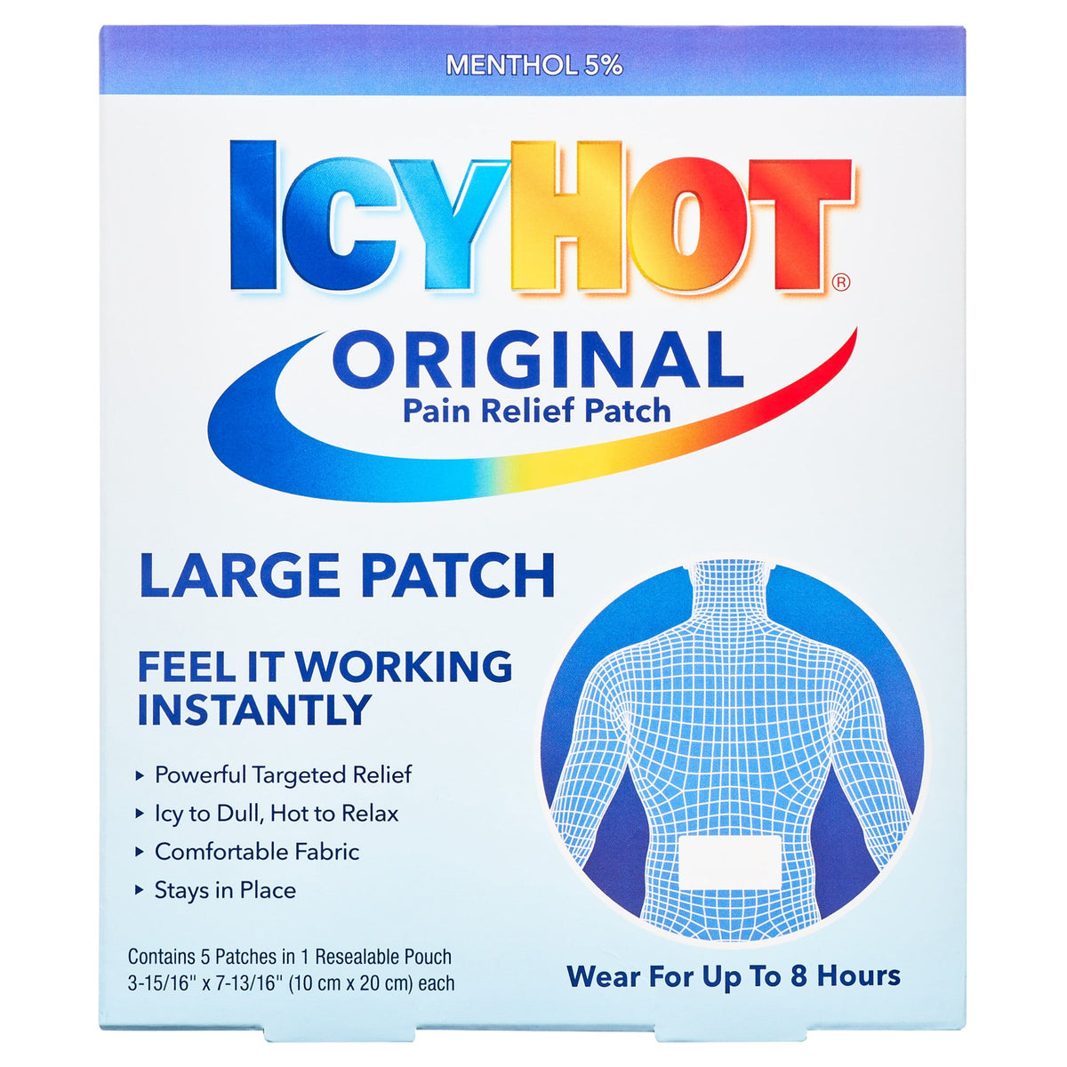 IcyHot® Original 5% Pain Relief Back Patch, 3-15/16" x 7-13/16", 5-Pack