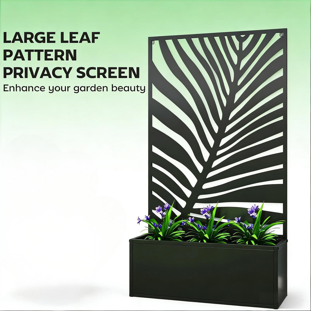 Raised Metal Planter Bed with Decorative Privacy Panel - Freestanding or Wall Mounted