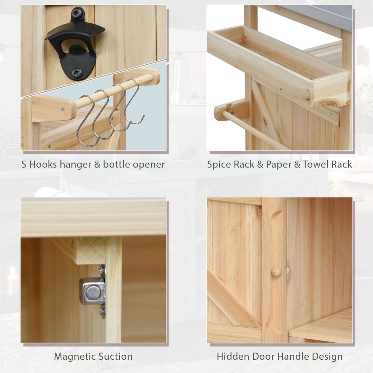 K&K Outdoor Kitchen Island, Rolling Bar Cart & Storage Cabinet
