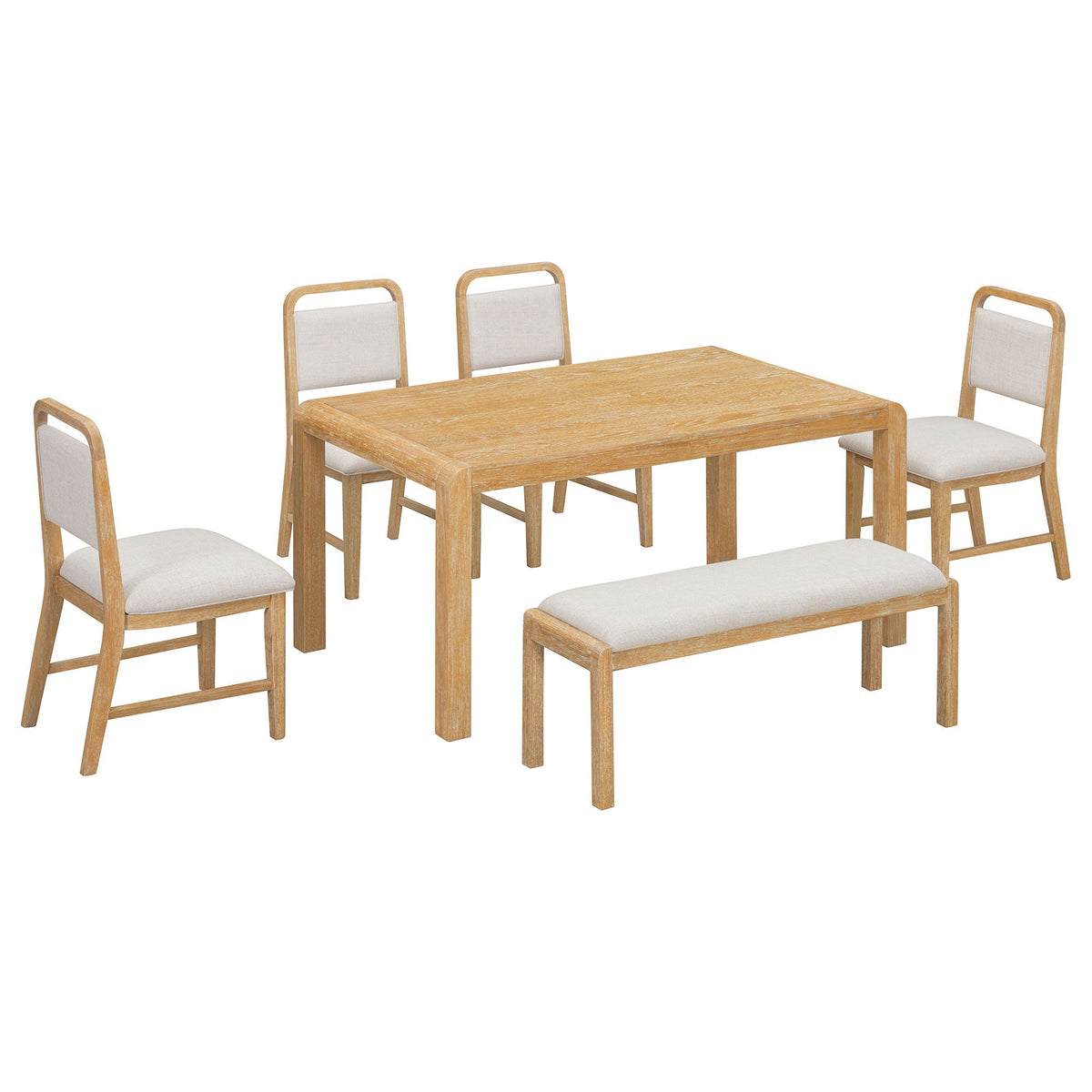 Extendable Dining Table Set with 4 Upholstered Chairs and 1 Bench