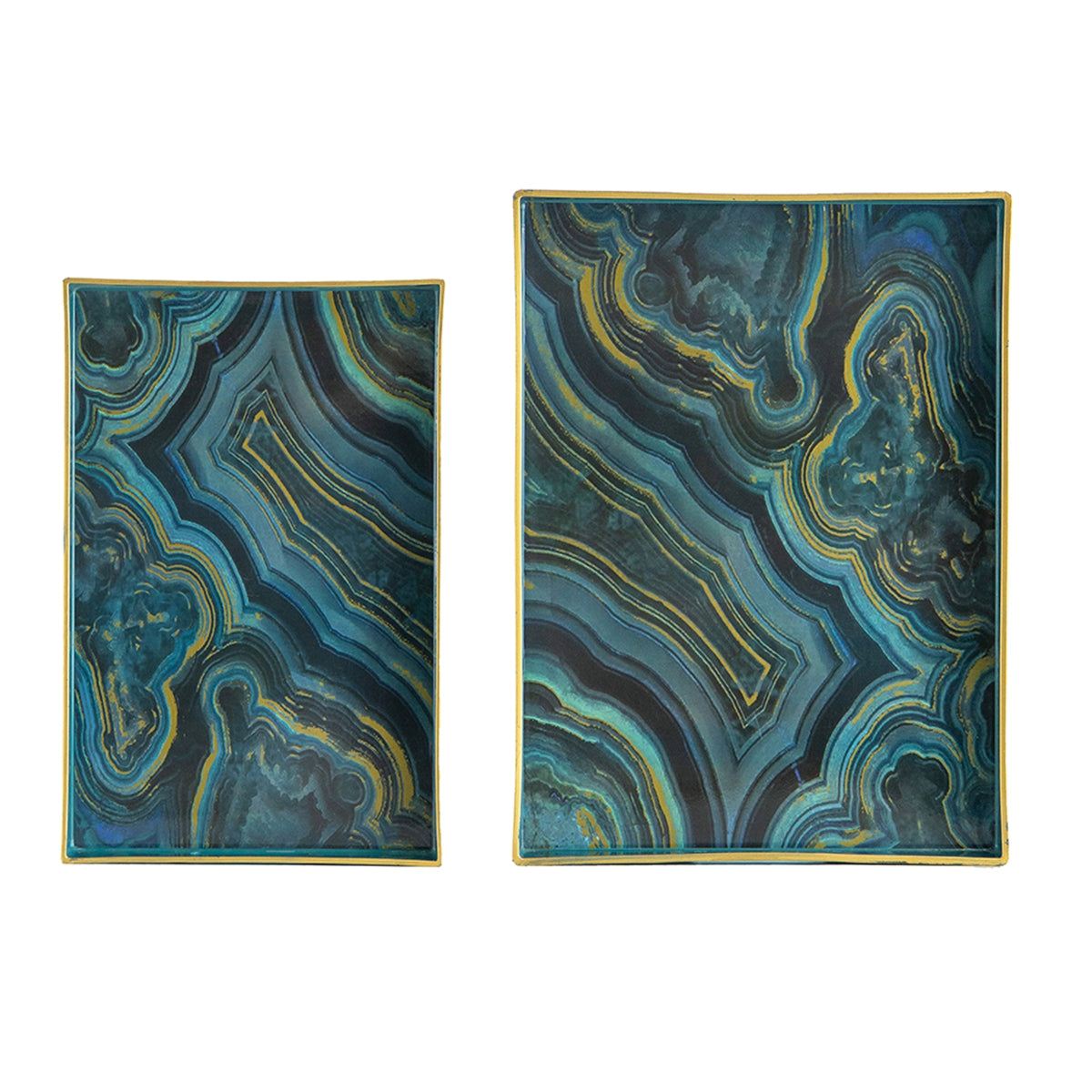 Set of 2 Effra Rectangular Trays with Marble-Inspired Finish - Blue or Black