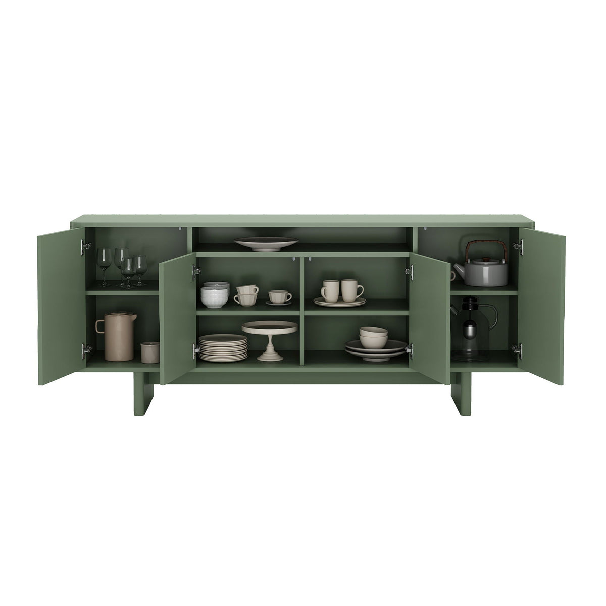Sideboard With Adjustable Shelves and Soft Close Doors - White, Light Brown, Green
