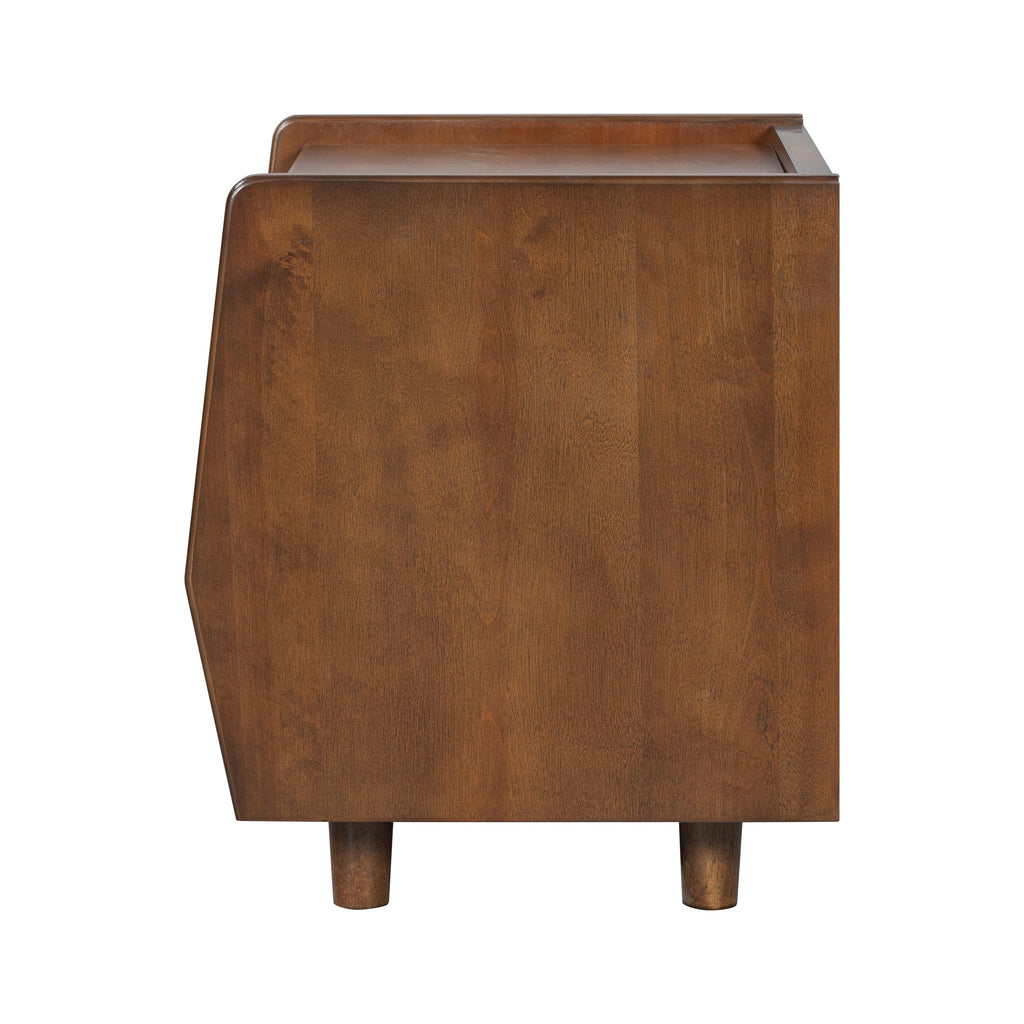 Walnut Nightstand with Rattan Detail for Modern Bedrooms - Walnut