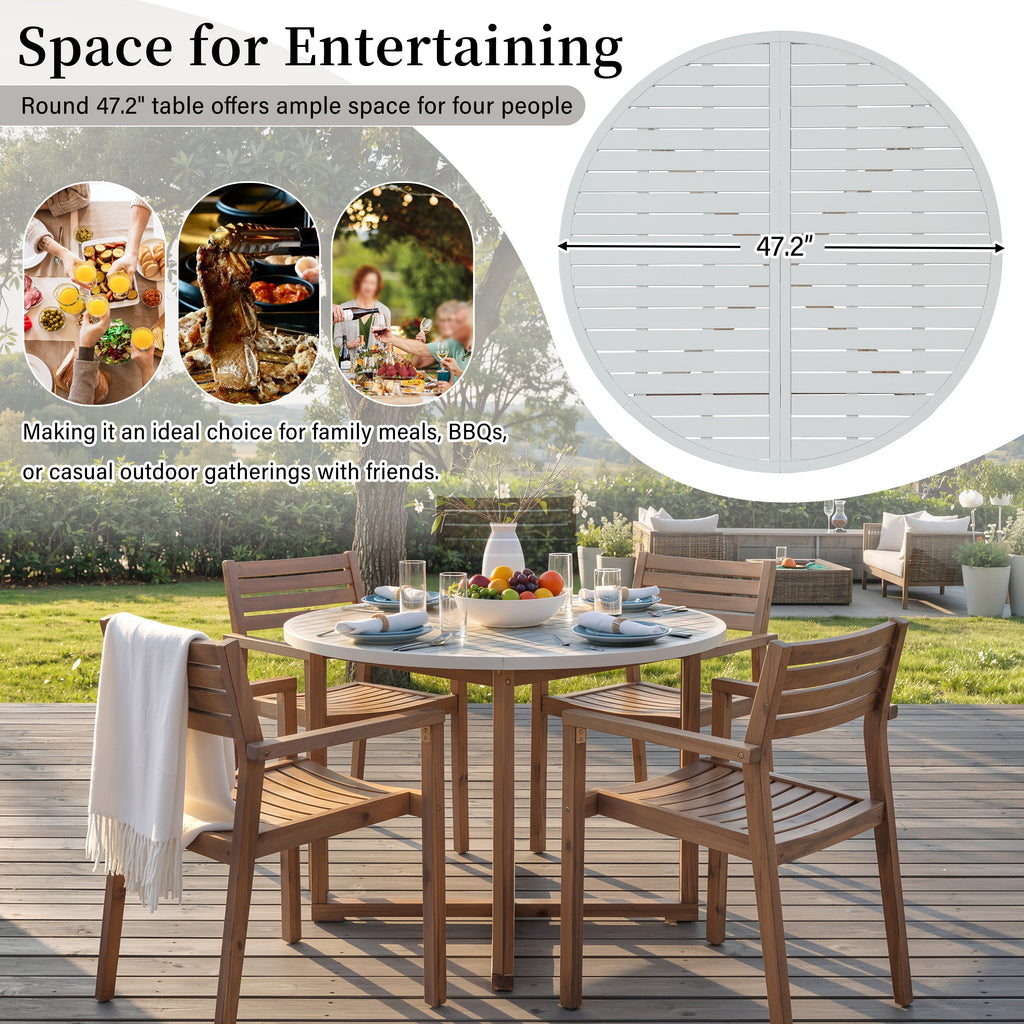 Acacia Wood Outdoor Dining Set with 47.2" Round Table - Natural