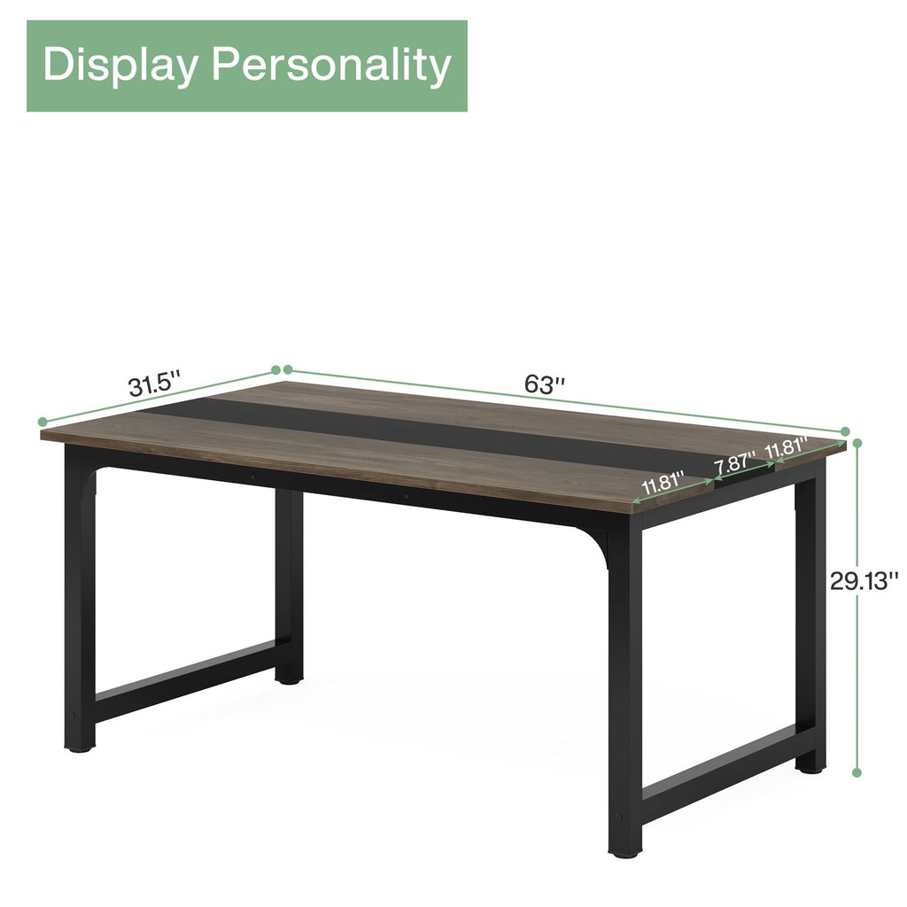 Large Computer Desk with Steel Frame and Adjustable Feet – Dark Gray or Dark Brown