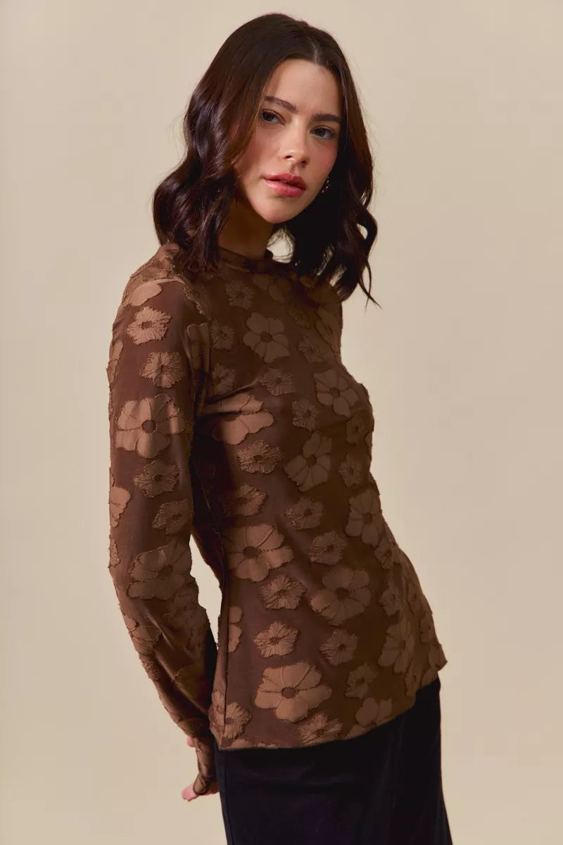 SO ME Stretched Jacquard Casual Tops with Thumb Opening