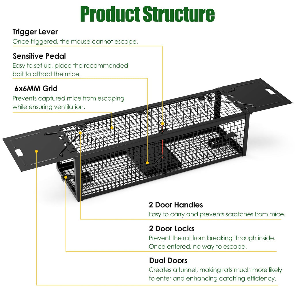 2-Pack Humane Live Rat Trap Cage with Dual Doors