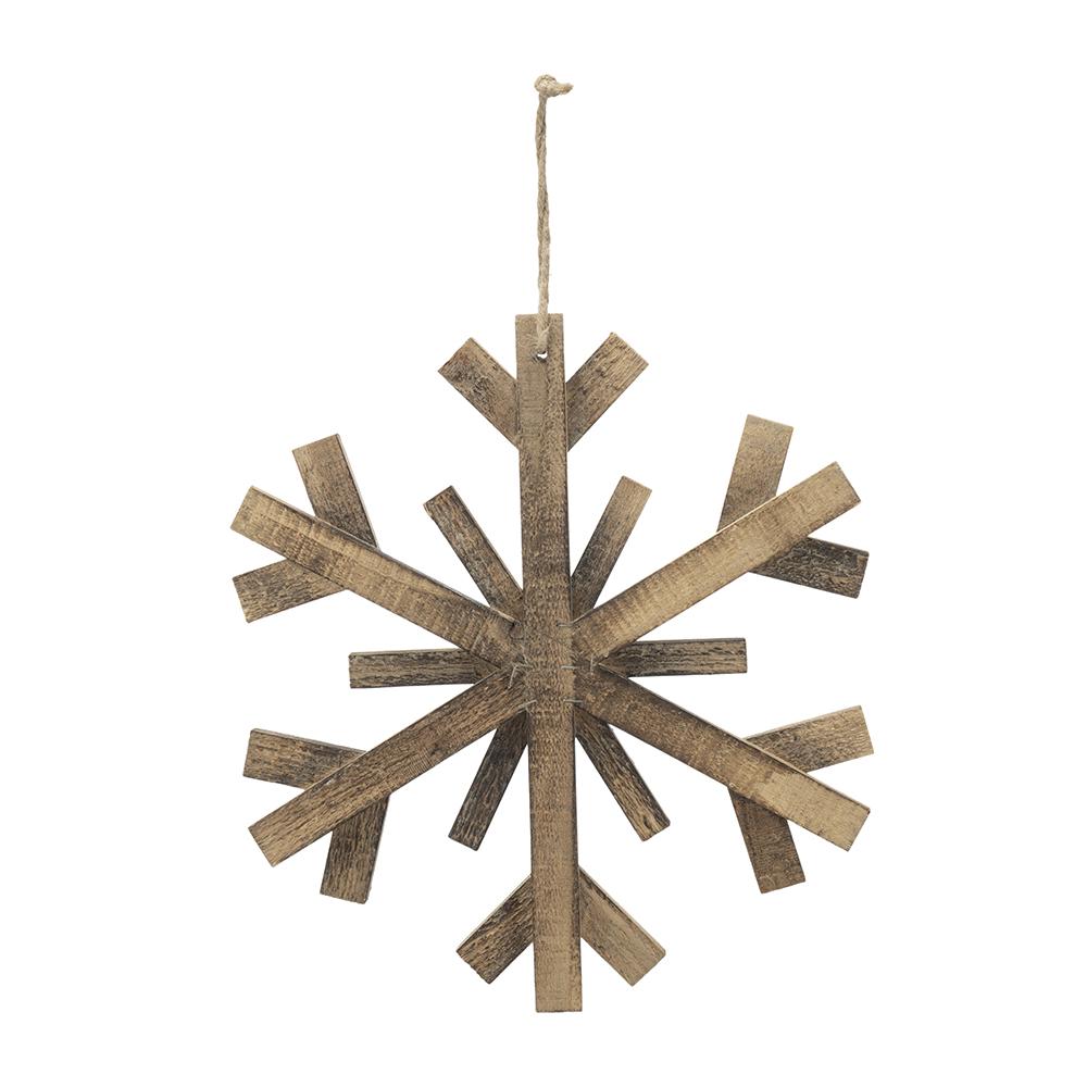 Large Fir Wood Snowflake Ornaments - Set of 2 with Festive Design