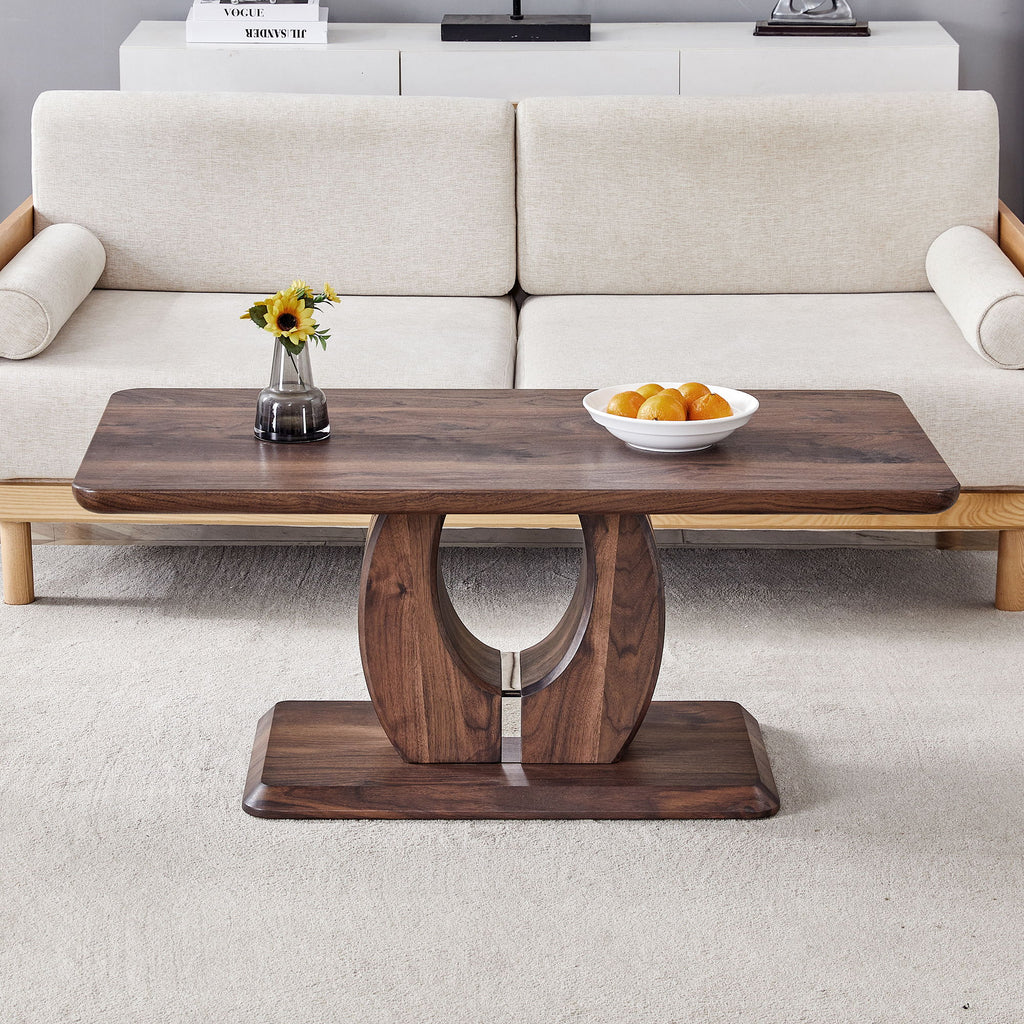 Modern Minimalist Rectangular Coffee Table with Walnut Grain Finish - Dark Brown