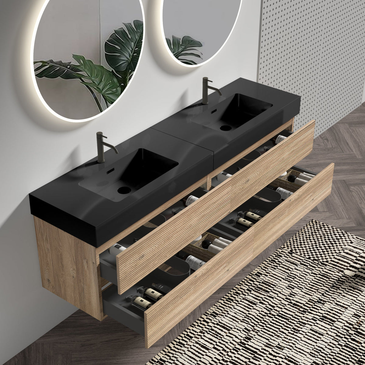 Grace 72'' Bathroom Vanity with Soft-Close Drawers - Walnut/Black