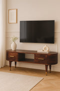 Solid Wood Two-Drawer Media Unit with Open Slot - Natural Finish