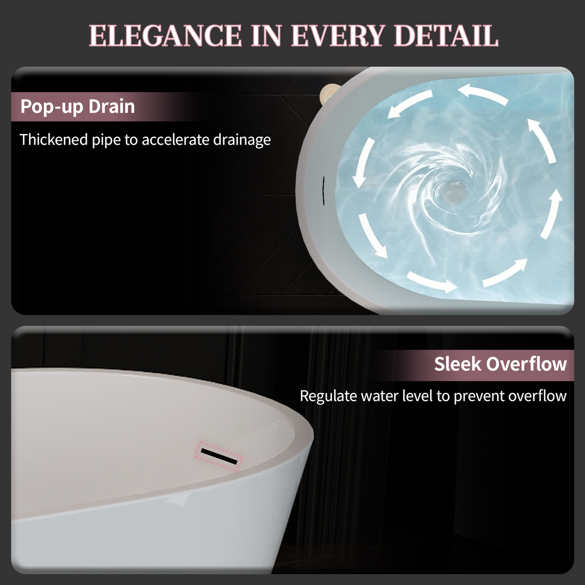 55" Acrylic Freestanding Bathtub with Deep Soaking Design - White
