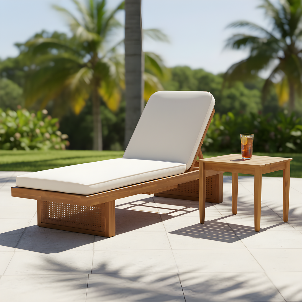 Acacia Wood Outdoor Lounge Set with Adjustable Sun Lounger & Slat Side Table