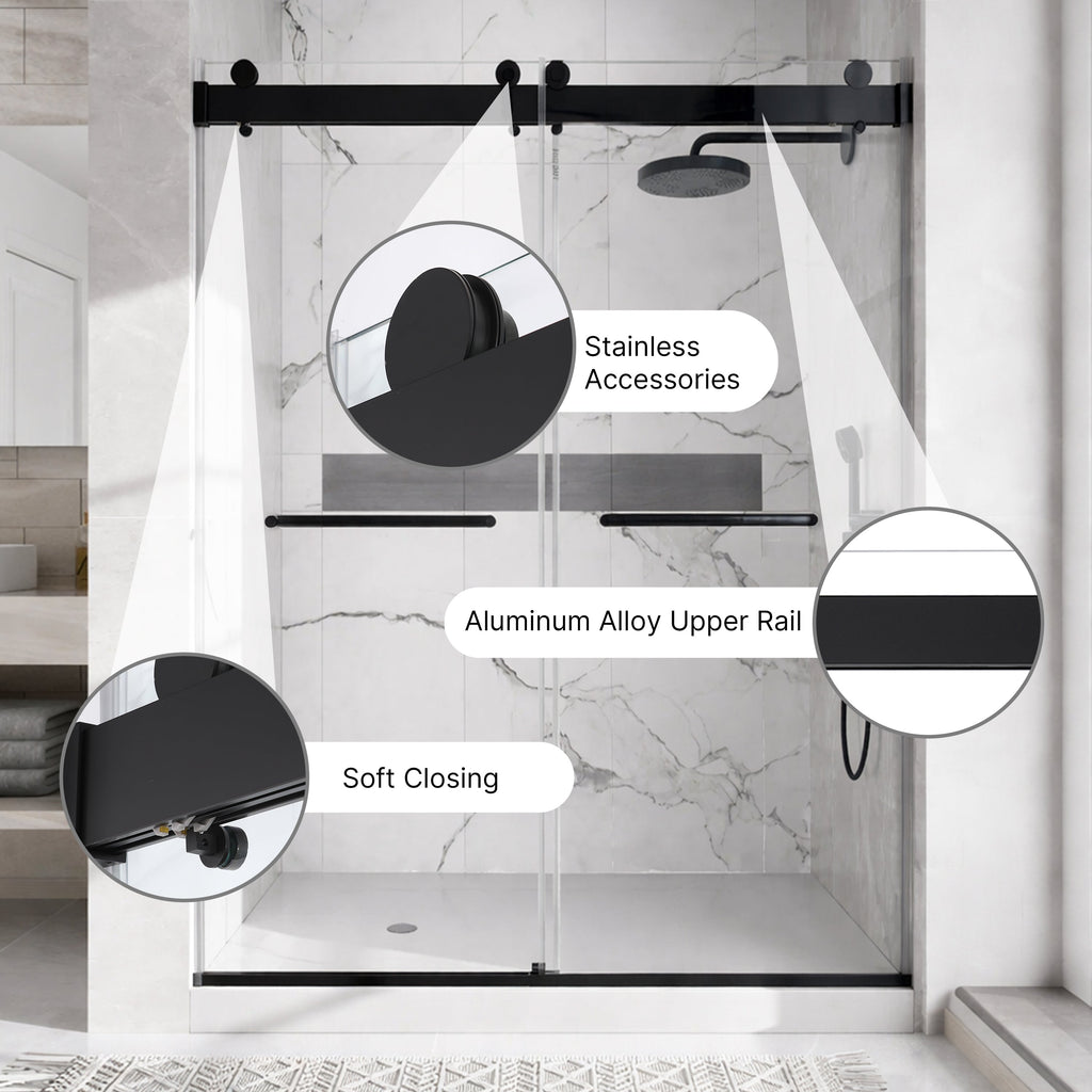 Double Sliding Shower Door with Soft Close Function - Matte