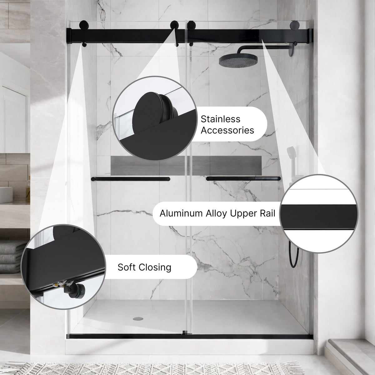 Double Sliding Shower Door with Soft Close Function - Matte