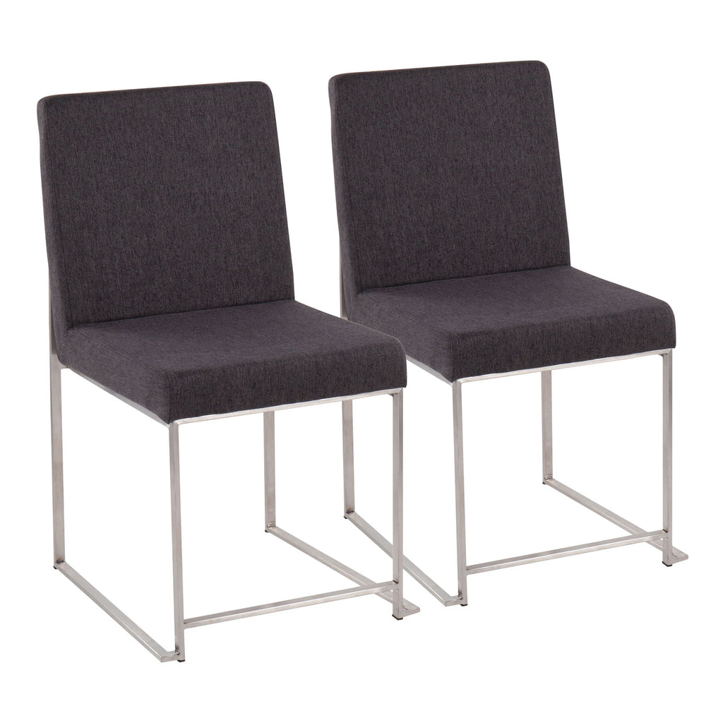 Contemporary High Back Dining Chair Set of 2 with Padded Upholstery - Dark Gray or Beige