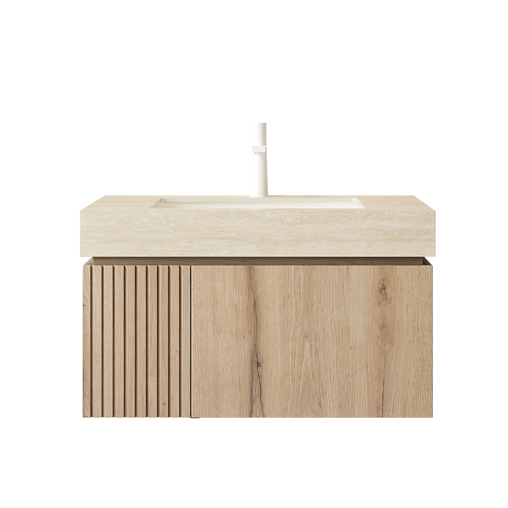MURI 30" Bathroom Vanity with Sintered Stone Top & Ceramic Basin - Beige, White Oak or Brown Oak