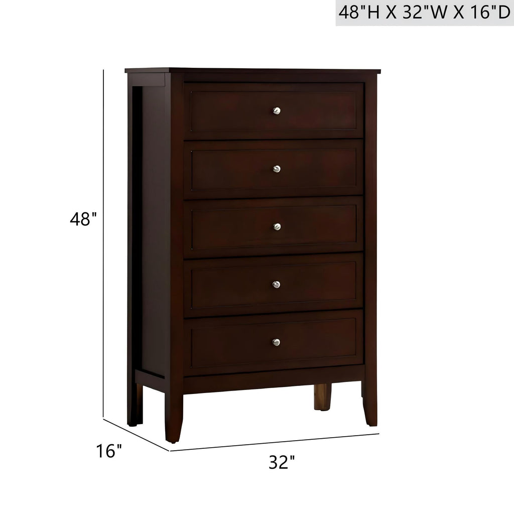 5 Drawer Storage Chest with Metal Hardware - Multiple Colors