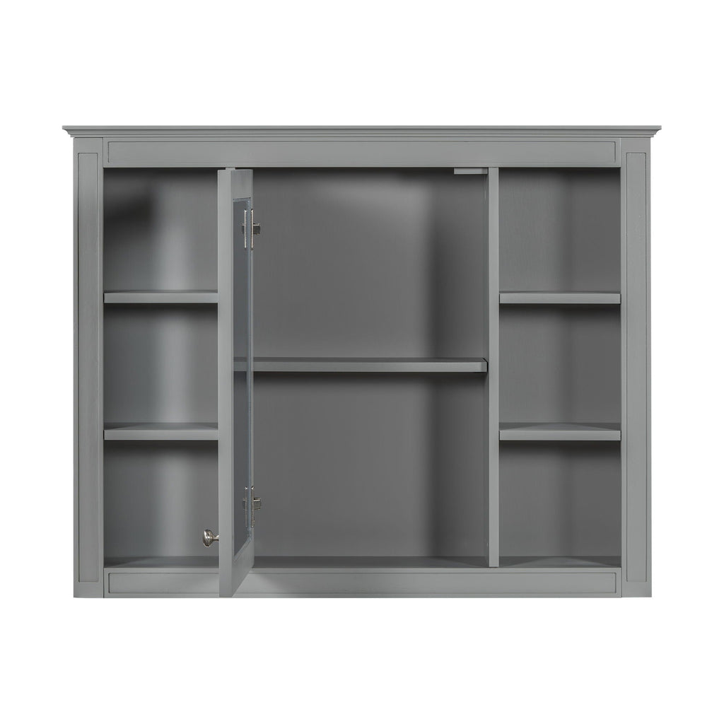Wall Mounted Medicine Cabinet With Mirror, Storage Cabinet Featuring 6 Open Shelves And Adjustable Interior