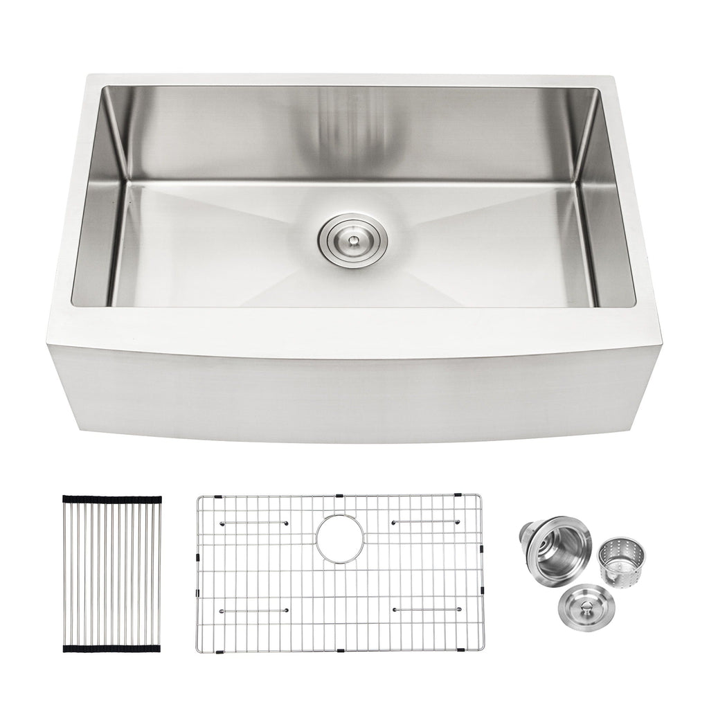 Farmhouse Kitchen Sink Stainless Steel Apron Front with Deep Single Bowl - Gray