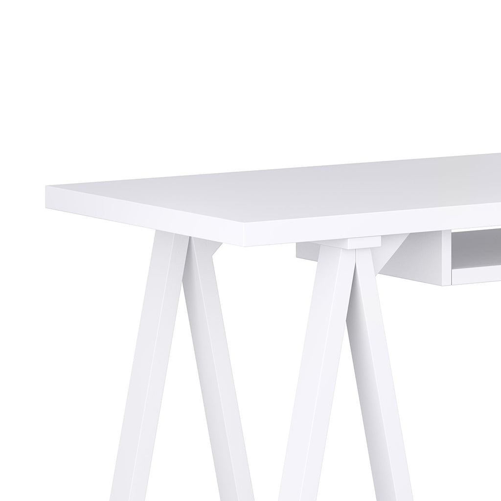Handcrafted Sawhorse Writing Desk with Solid Wood Construction - Dark Brown or White