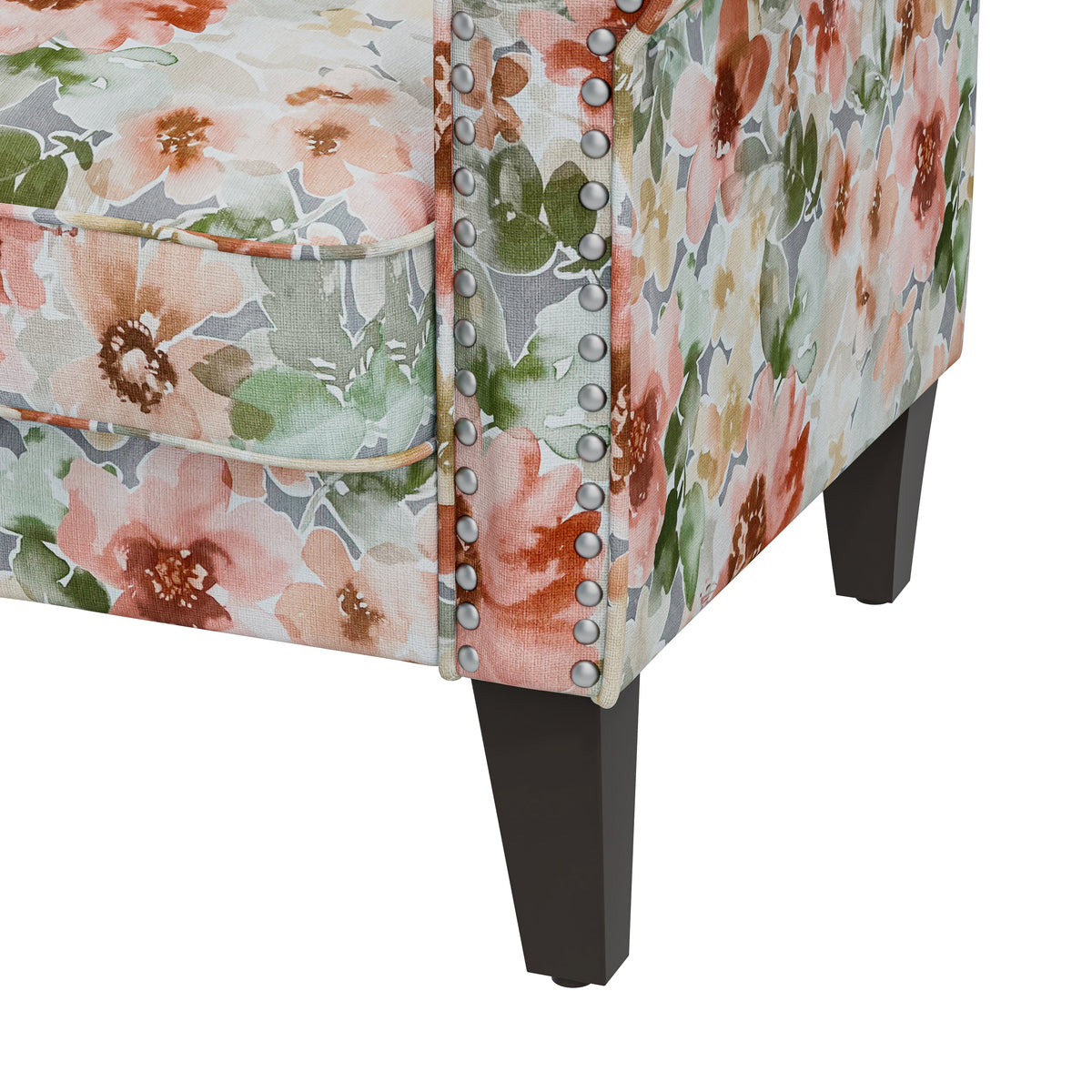Floral Upholstery Accent Chair with Nailhead Trim - Green or Blue
