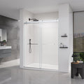 Double Sliding Frameless Soft-Close Shower Door with Brushed Nickel Finish