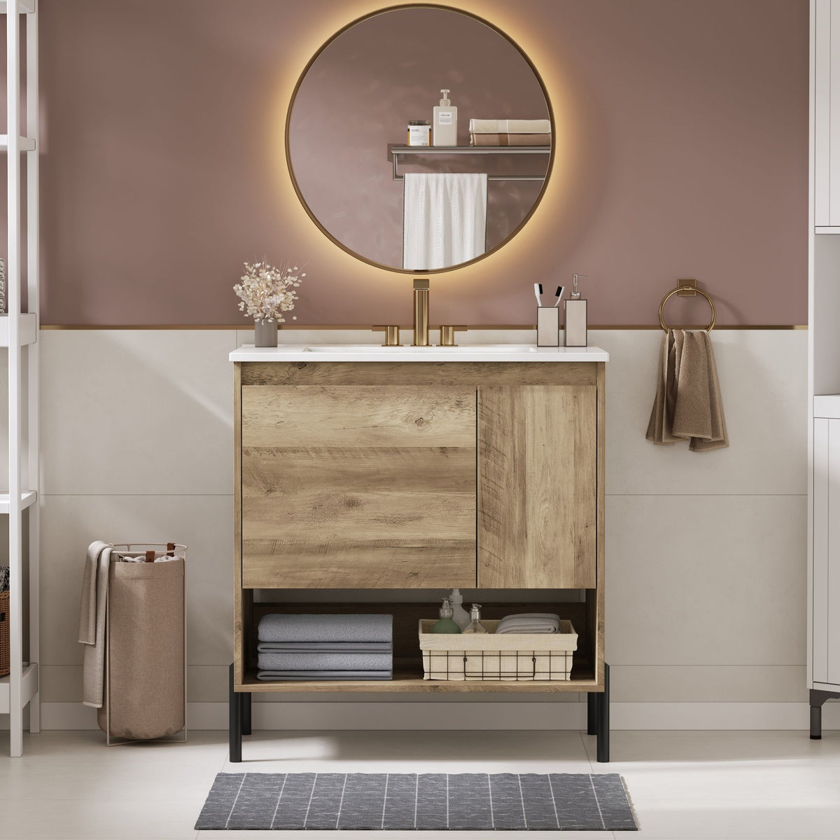 Bathroom Vanity Cabinet With Sink - Natural Wood