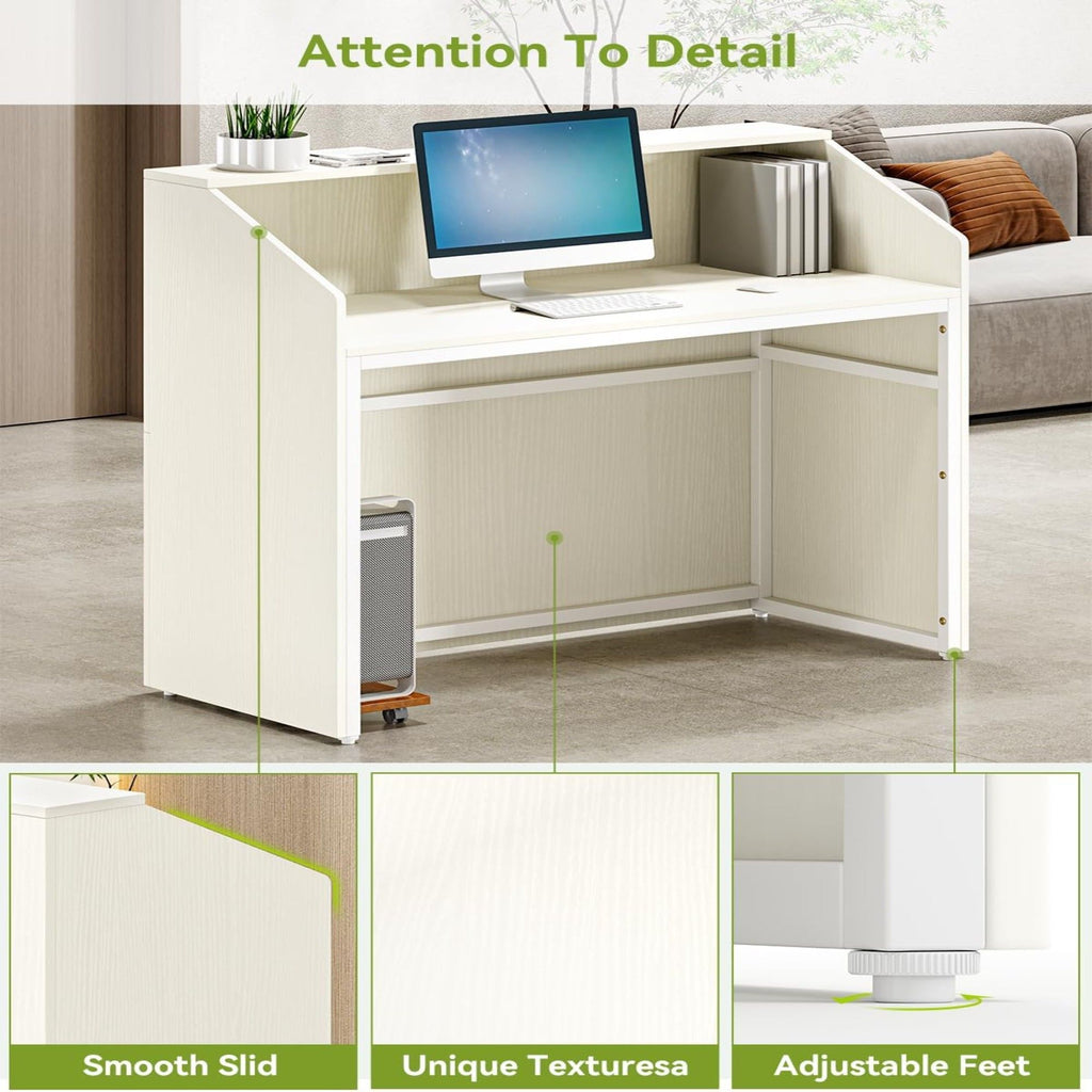 Modern Reception Desk with Cable Grommet & Privacy Panels - Black or White