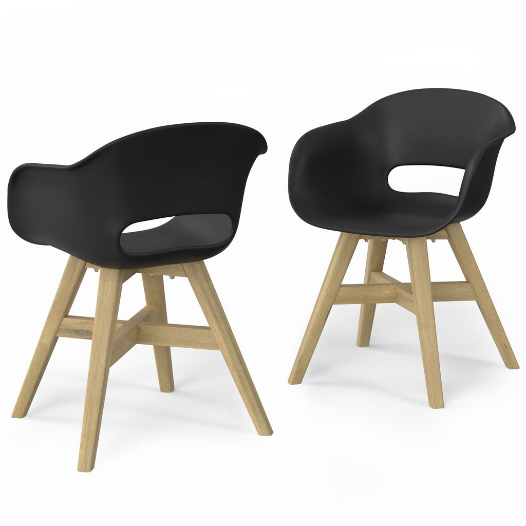 Outdoor Dining Chair Set of 2 with Solid Acacia Base - Black or Gray