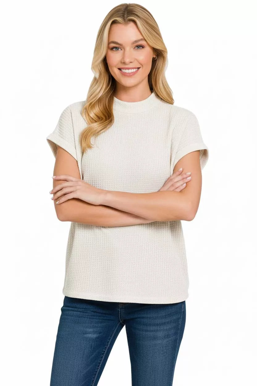 Zenana Chenille Waffle Cap Sleeve Sweater