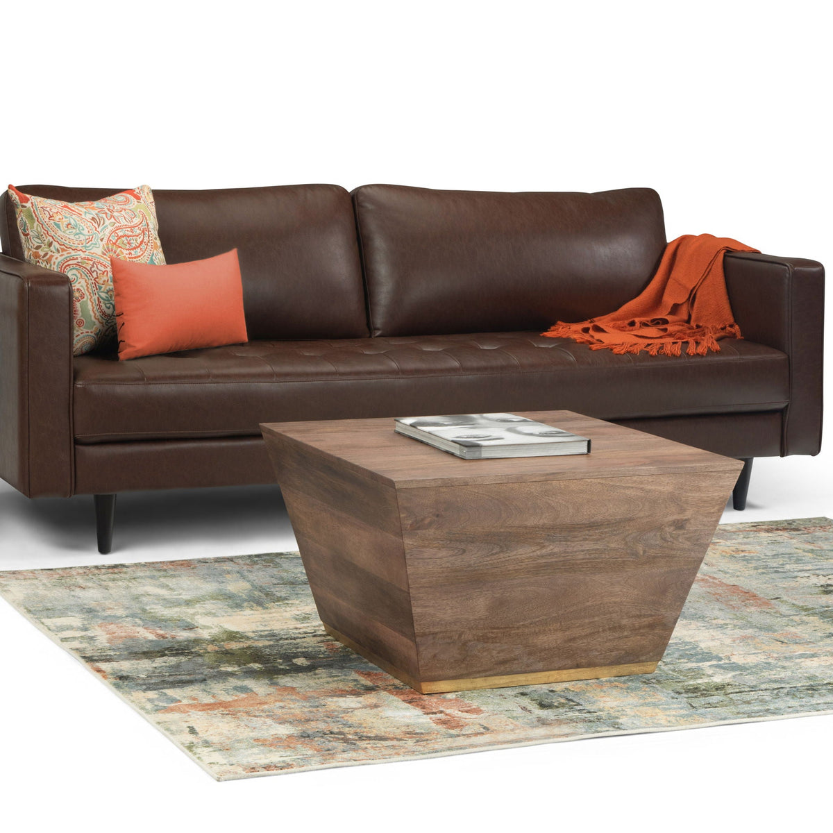 Handcrafted Square Coffee Table with Brass Trim - Multiple Finishes