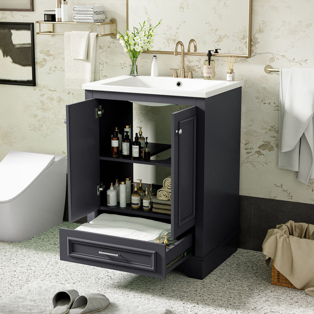 Modern Bathroom Vanity with Ceramic Sink Combo and Storage Cabinet - Multiple Colors