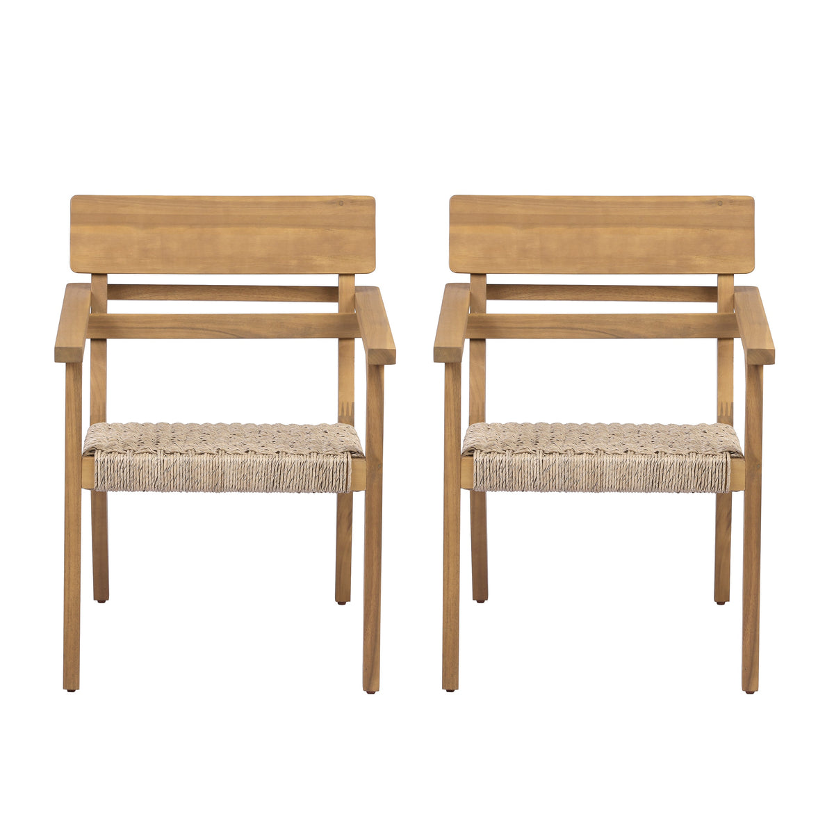 Outdoor Acacia Wood Dining Chairs with Woven Wicker Seats - Natural