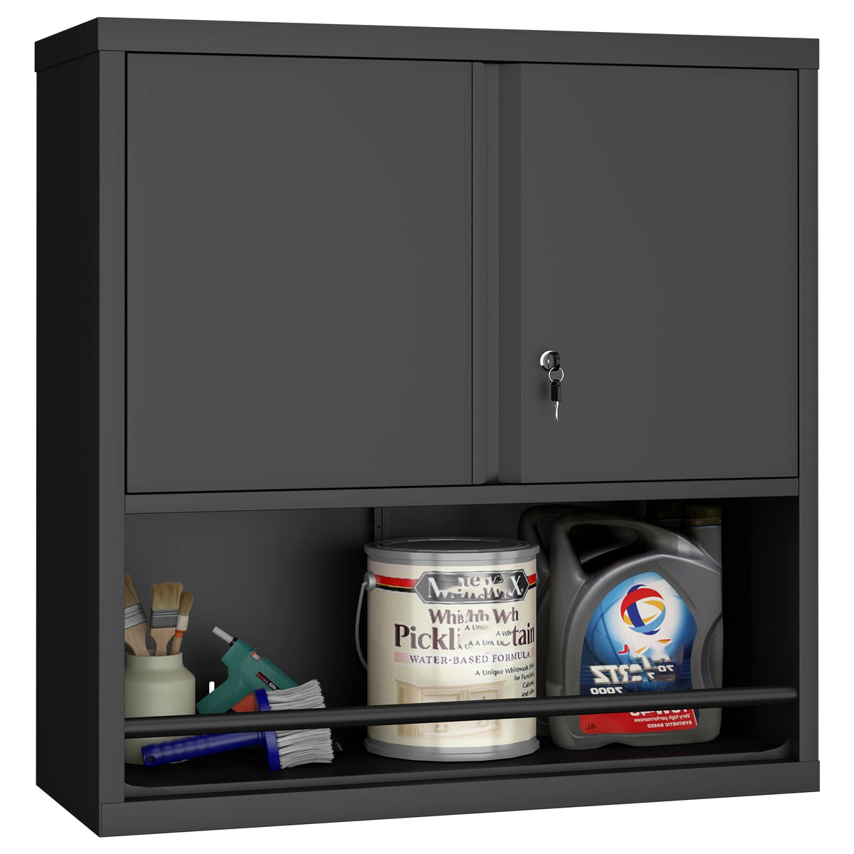 Metal Adjustable 2 Doors Storage Cabinet with Adjustable Shelves - Black
