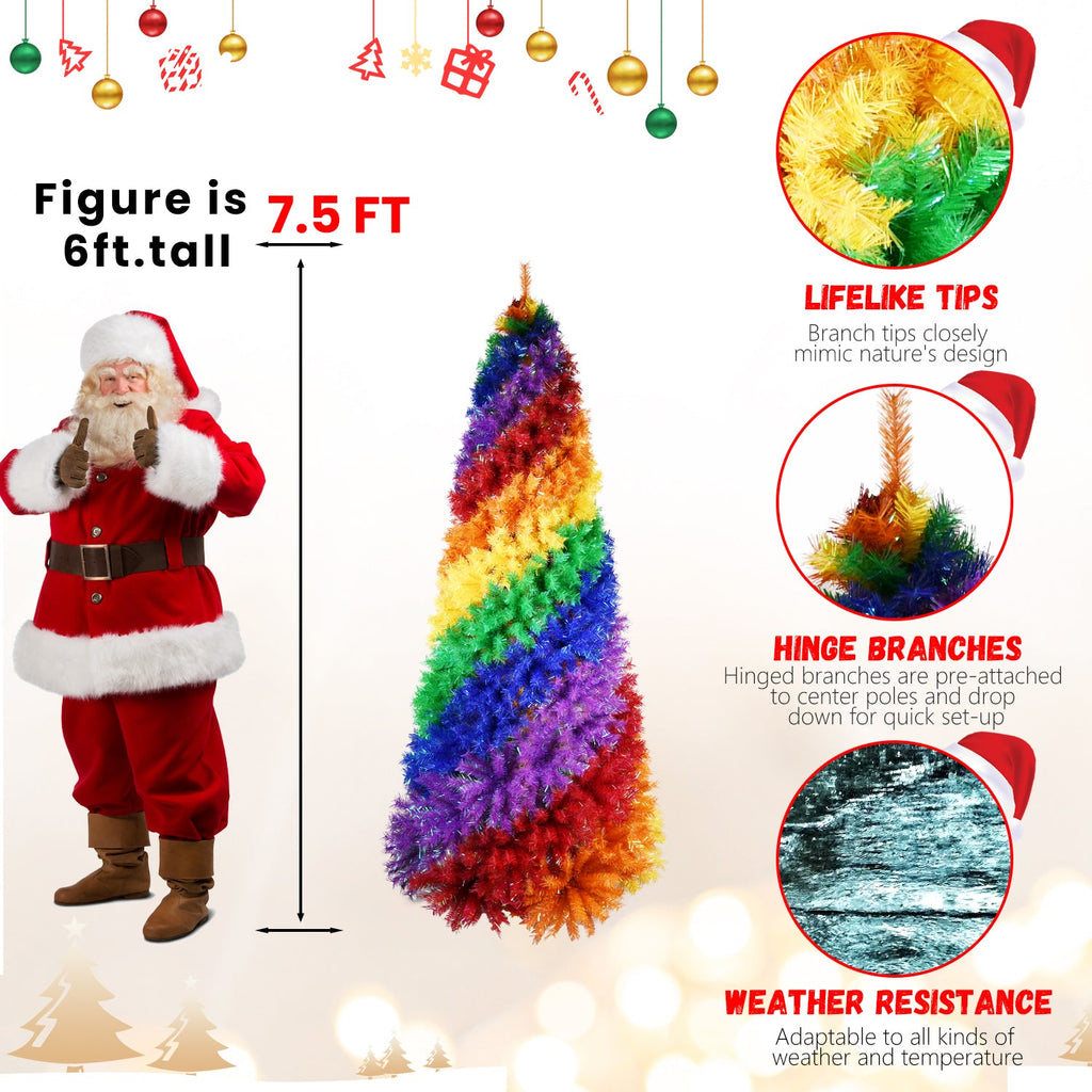 6ft Rainbow Spiral Christmas Tree with 1248 PVC Branch Tips - Multi-Color