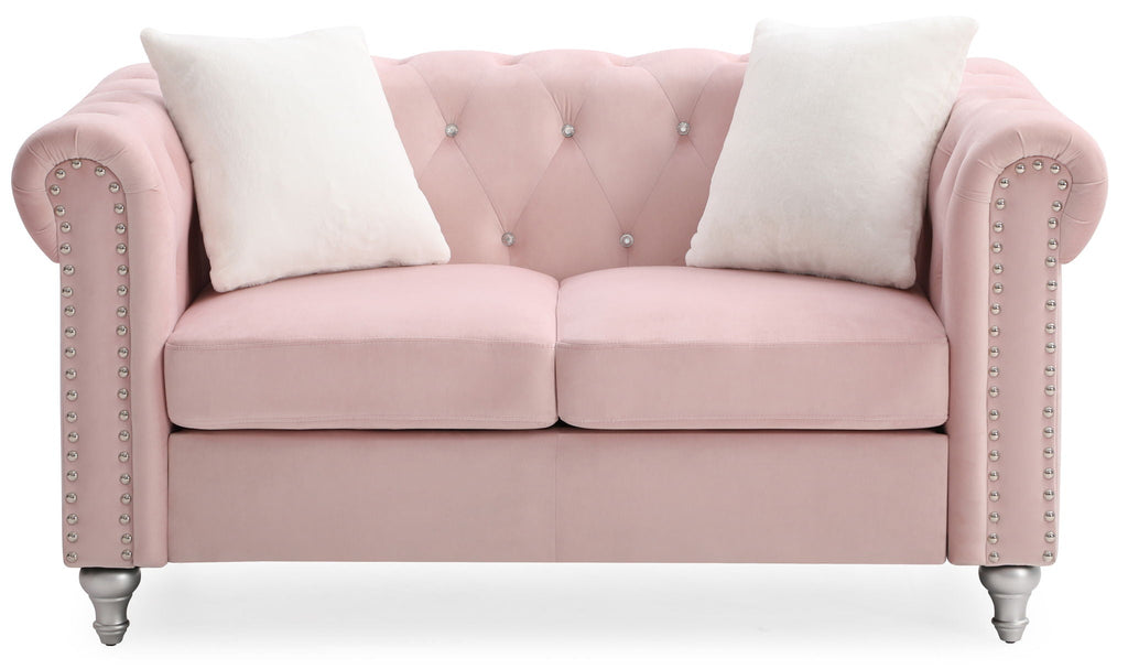 Contemporary Loveseat with Jeweled Tufted Design - Multiple Colors