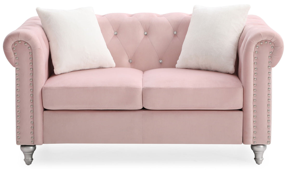 Contemporary Loveseat with Jeweled Tufted Design - Multiple Colors
