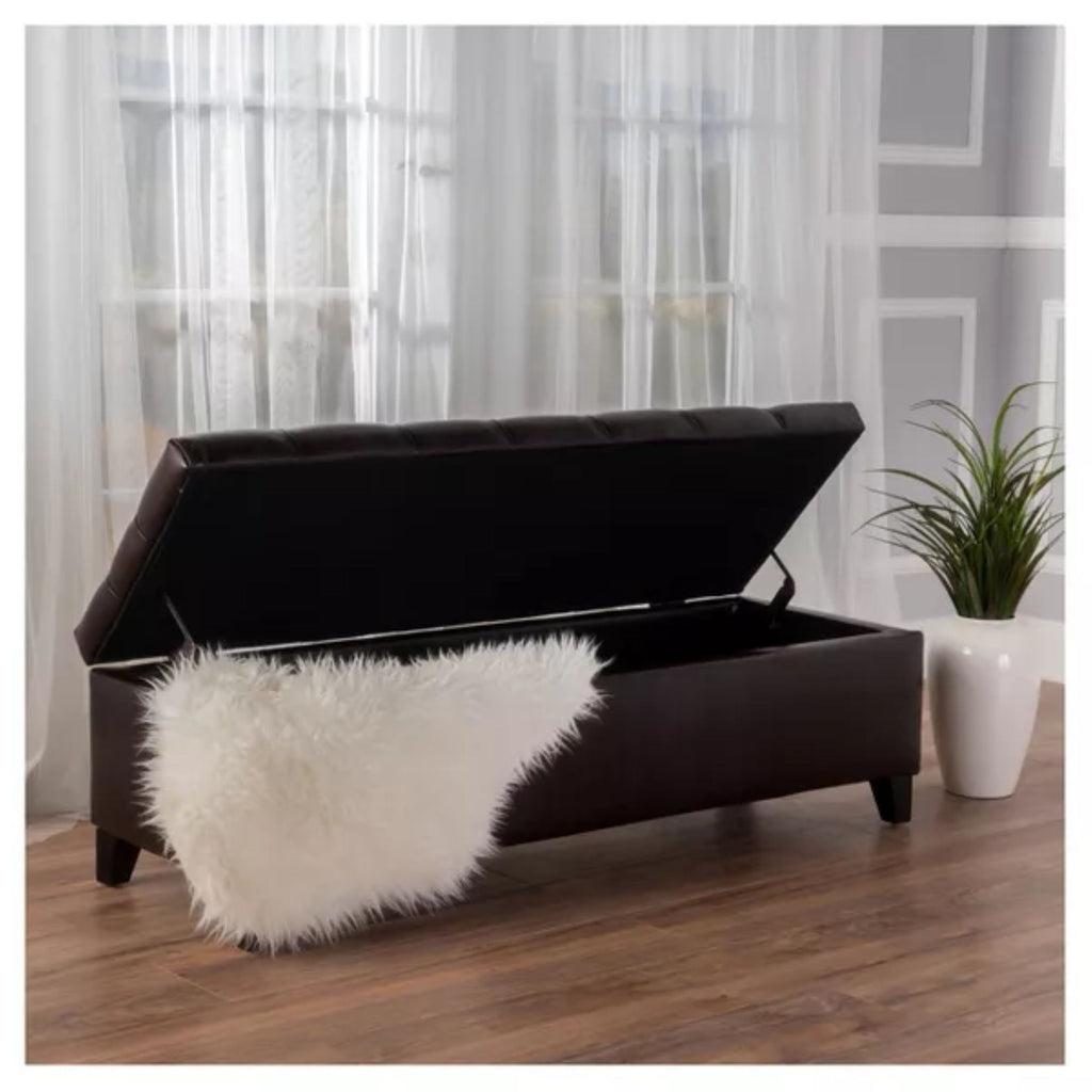 Ottoman Bench with Storage with Button-Tufting - Dark Brown