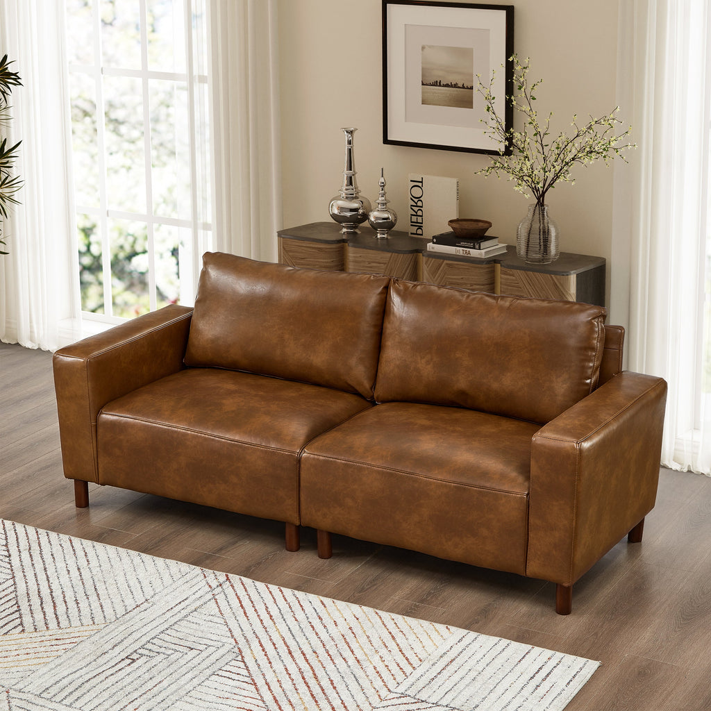 Big Loveseat for Living Room with Breathable PU Leather - Brown