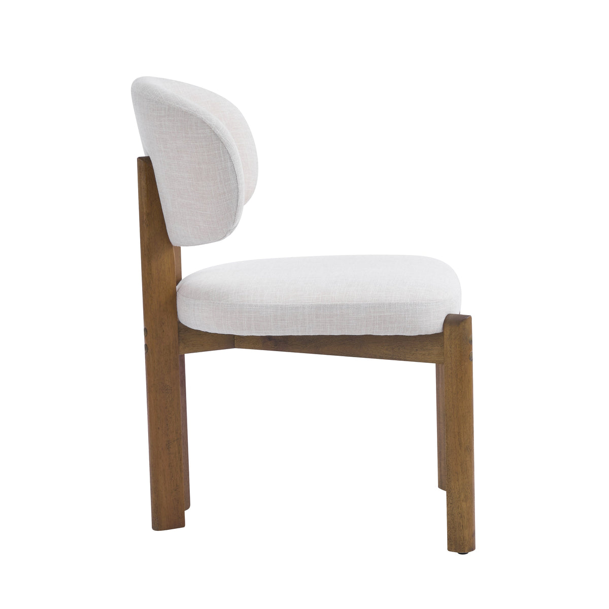 Beige Upholstered Mid-Century Dining Chair with Walnut Frame - Beige