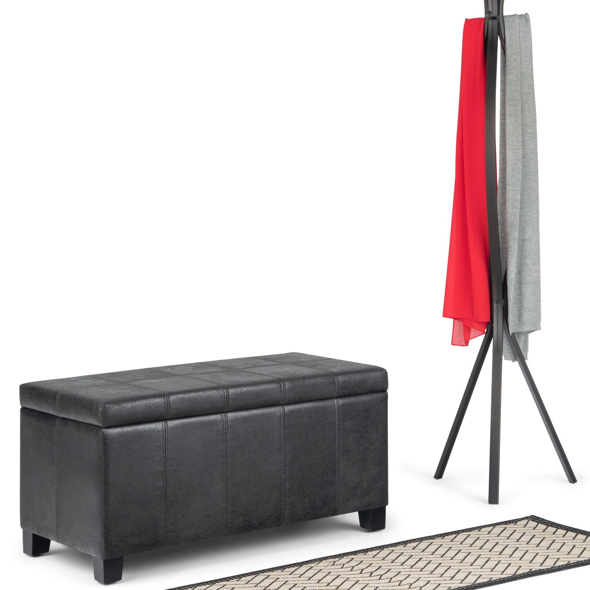 Multifunctional Storage Ottoman Bench with Safety Hinge - Dark Brown or Black