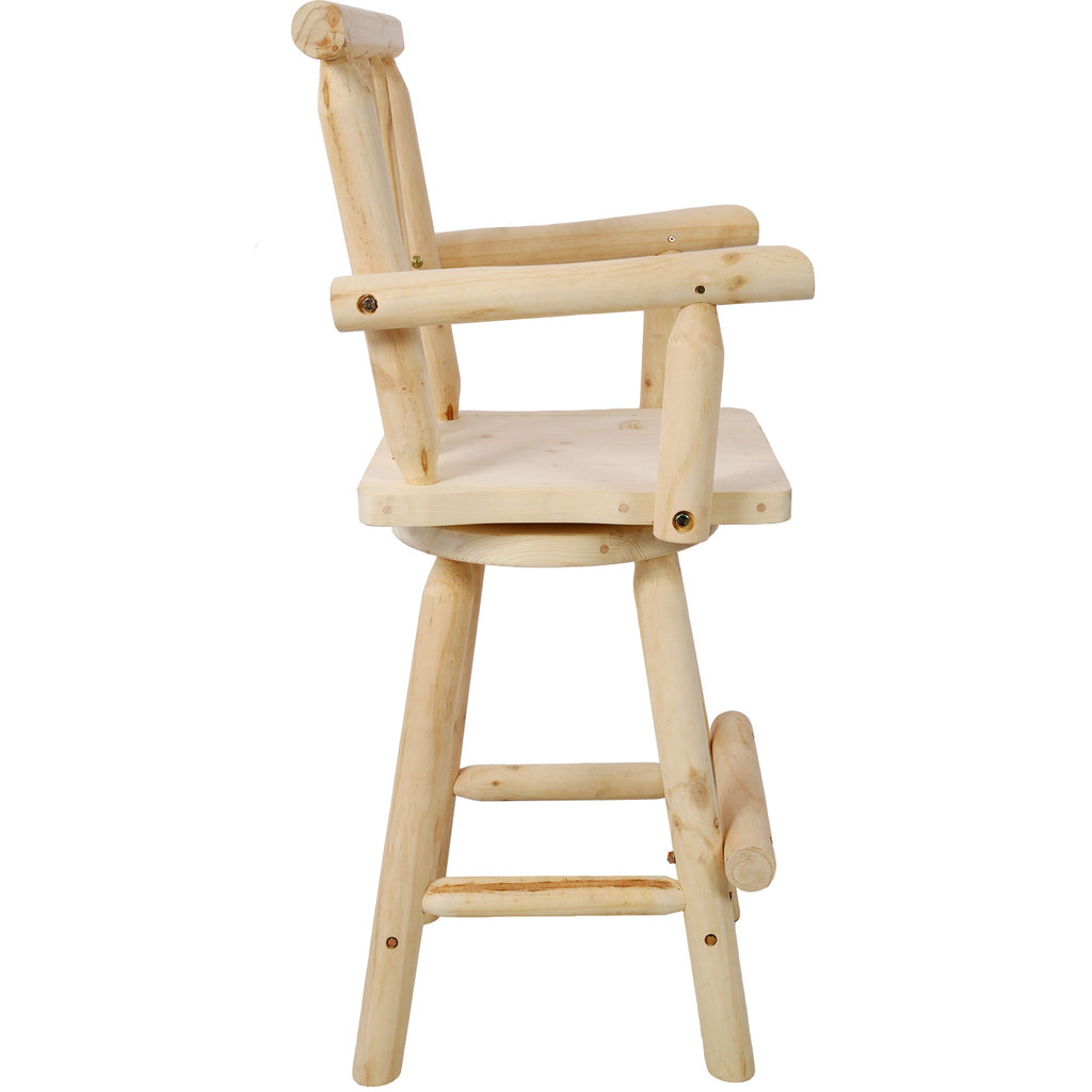 Rustic Bar Stool with Wide Armrest and 360° Swivel - Dark Brown or Light Brown